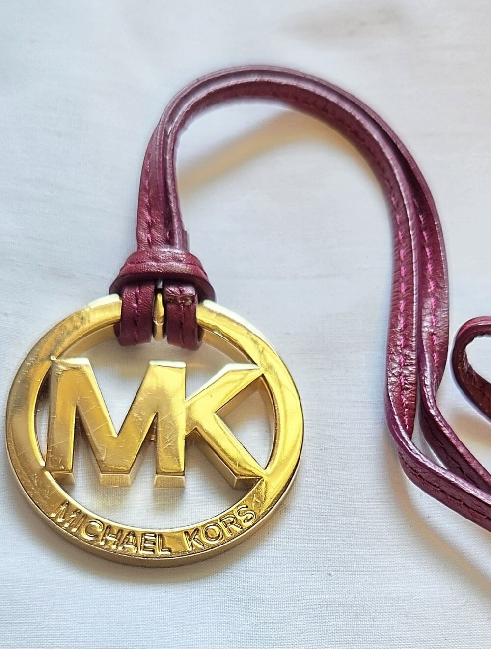 Michael Kors MK Gold Tone Logo Charm Brandy Red Strap Handbag Hang Tag Fob